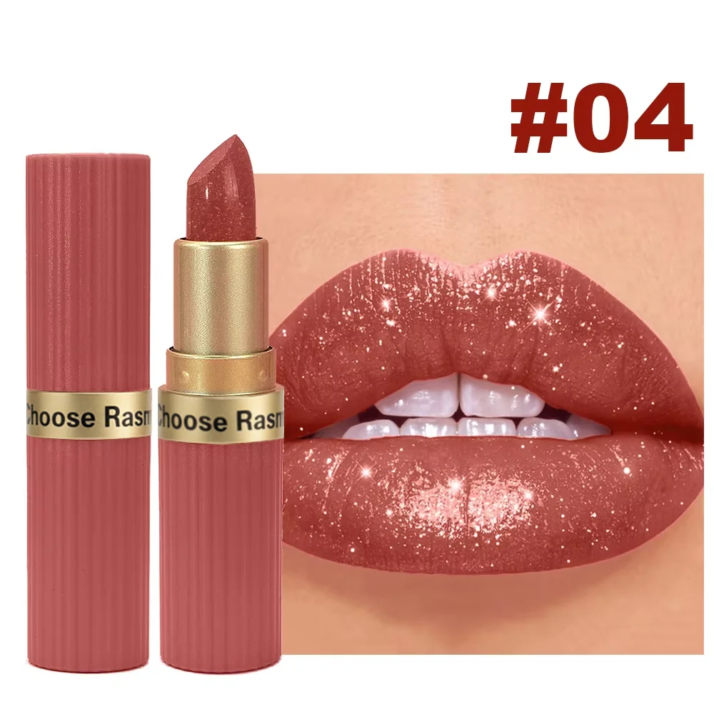 Parelmoer Roze Glitter Fluwelen Lippenstift Metallic Waterdicht Langdurig Matte Shimmer Diamant Lippenstift Dames Make-up Cosmetisch
