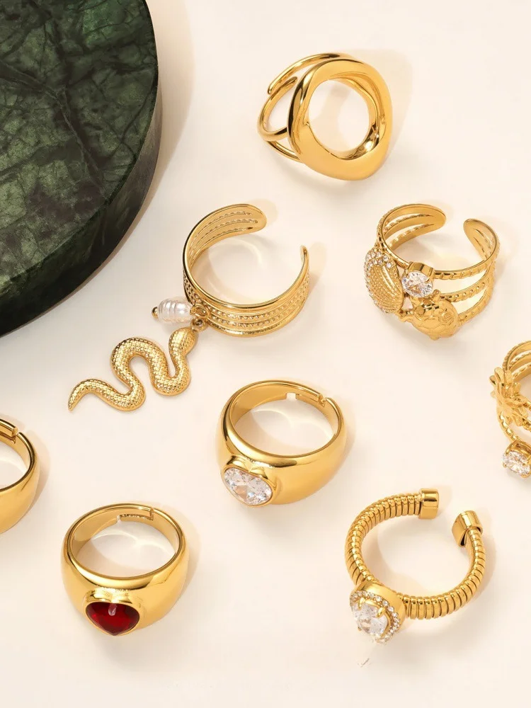 

Heart aped Zircon Ring for Women Open Sle Diamond Embedded Faionable Geometric Design High End Titanium Steel