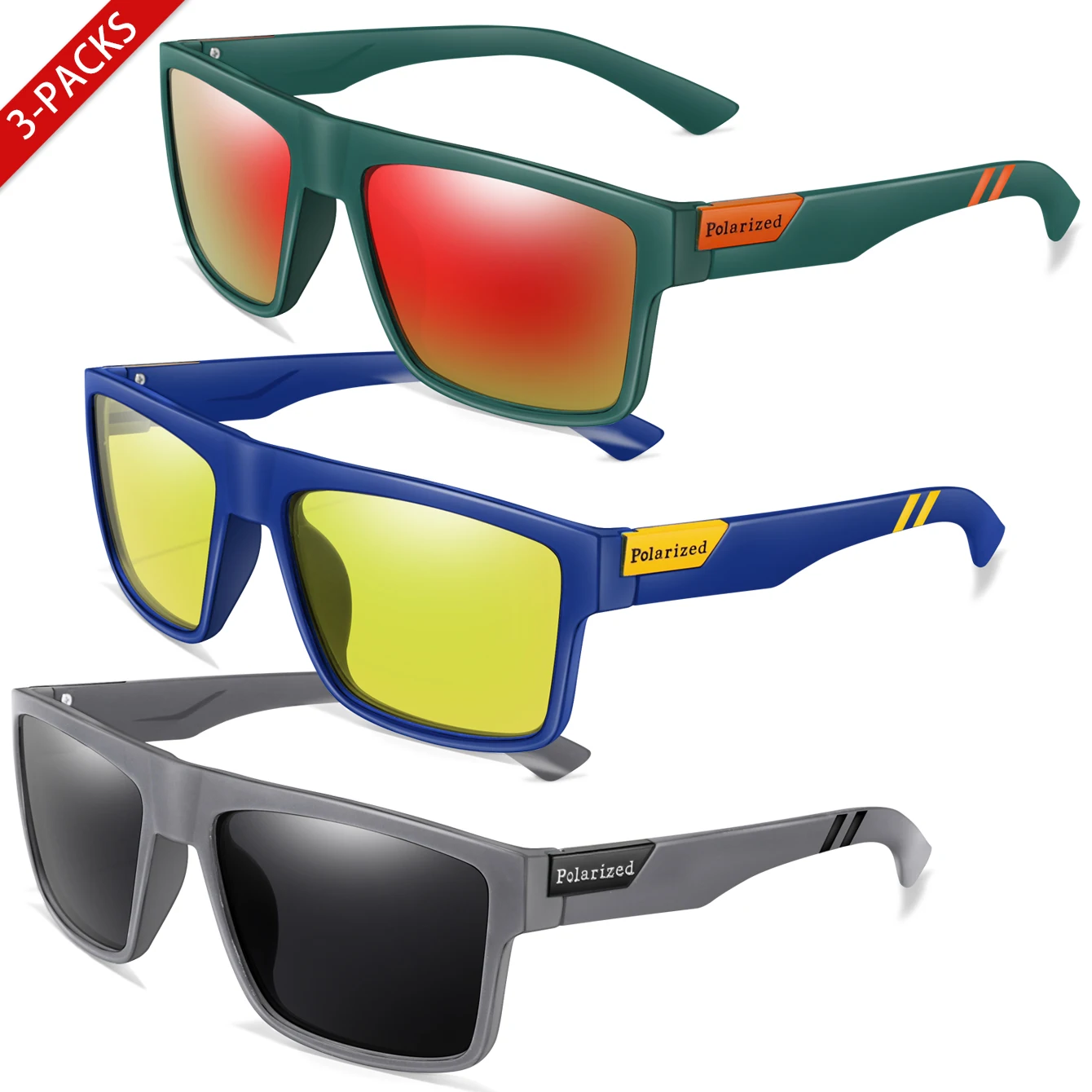 3-teilige polarisierte Sonnenbrille für Männer und Frauen, Marke, trendige Brillen, Unisex, Vintage, Motorrad, Fahren, Angeln, Reisen