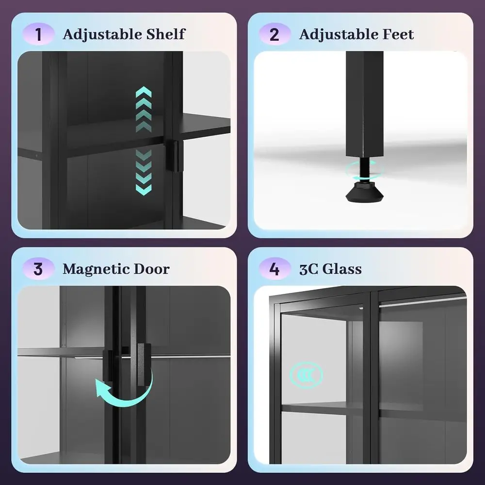 71 High Glass Display Cabinet with LED Sensor Lights, Adjustable Shelves for Living Room, Bedroom, or Kitchen view 5