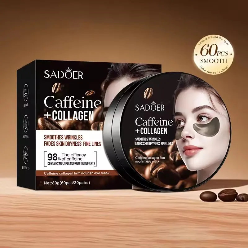60 uds SADOER caféína cristal colágeno máscara de ojos anti ojeras antienvejecimiento de hormigas antiarrugas parches hidratantes para los ojos cuidado de la piel