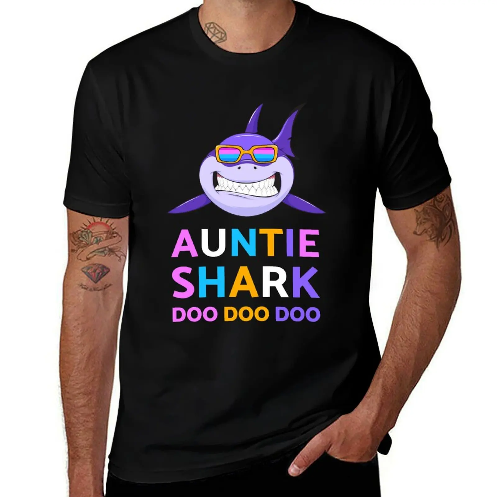 

Auntie Shark Doo Doo Doo T-Shirt blue archive aesthetic clothes vintage clothes T-shirts man slim fit t shirts for men