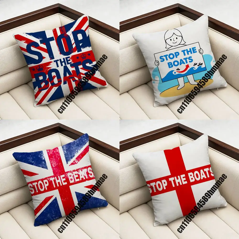 

For Red Cross UK United Kingdom Britain England Stop The Boats Throw Pillow Case Sham 45x45cm 40cm Square Car Pad Cushion Cover