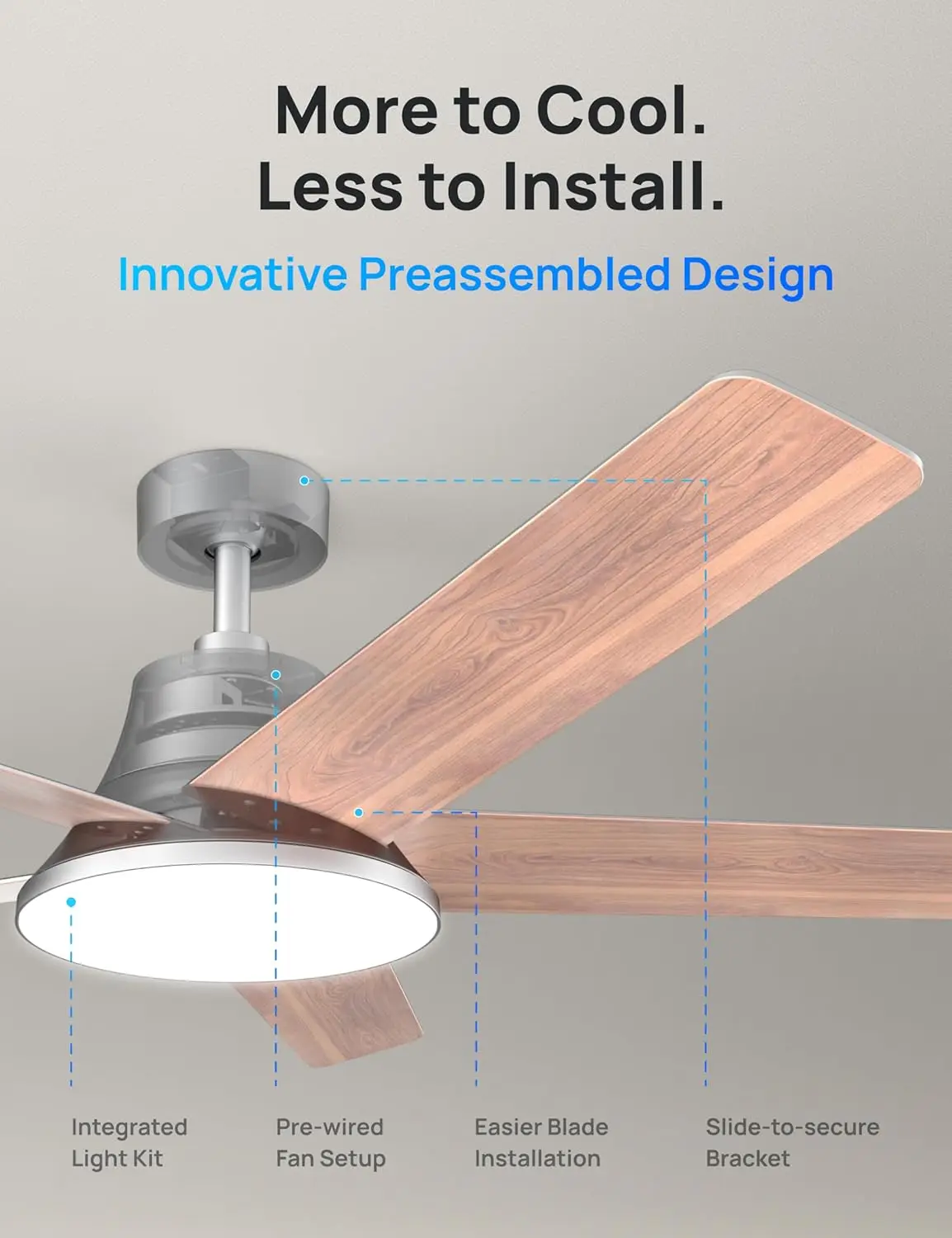 Ceiling Fans with Lights and Remote, 52 Inch, 6 Speeds, 5 Color Tones Dimmable LED, Quiet Reversible DC Motor, 8H Timer