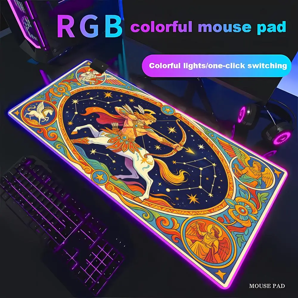 RGB Constellation Zodiac Mouse Pad, Western Horoscope Design, Non-slip Large Desk Mat, Astrology Decor for Gaming Office XAXC