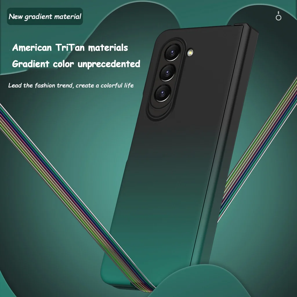 Gradient Color Matte Soft Silicone Folding For Samsung Galaxy Z Fold 5 4 3 2 Hinge Full Protection With Glass Front Film Cover