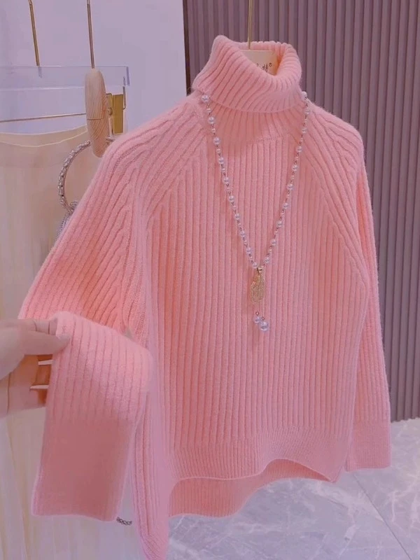 Suéter de Punto ueso con Cuello Alto y Detalle en los Hombros, Color Caramelo, para Mujer, Estilo Nuevo de Otoño Invierno, ...