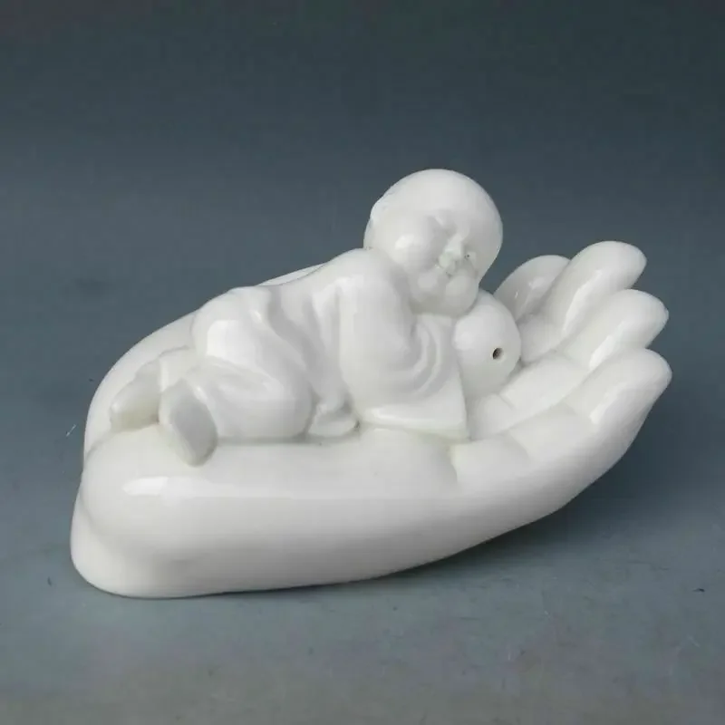 Chinese Collectible Old Handwork White Porcelain Child Sleep Buddha Hand Statue