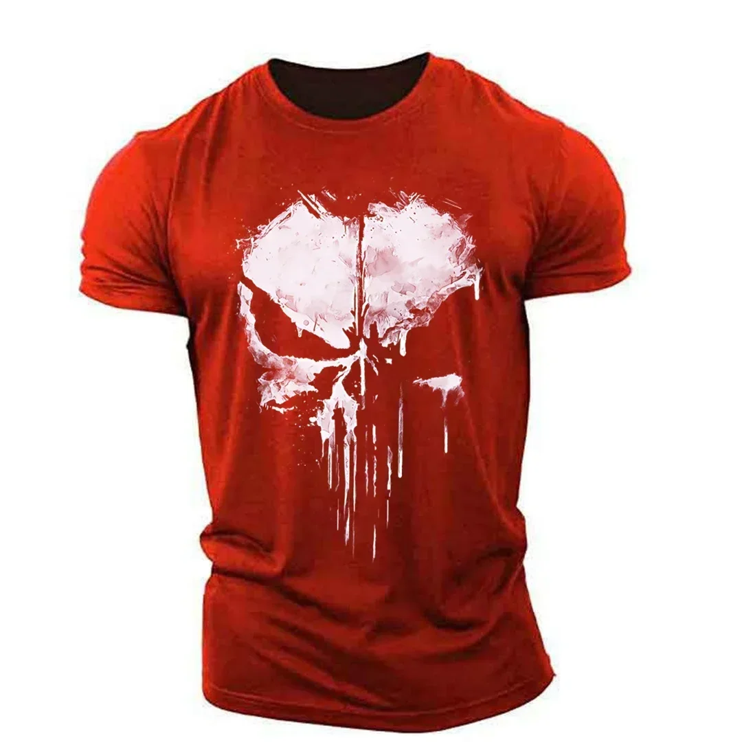 Skull Punisher Print T-shirt, Outdoor Short Sleeve Sportswear, Thin and Breathable, Lightweight Fitness Shirt