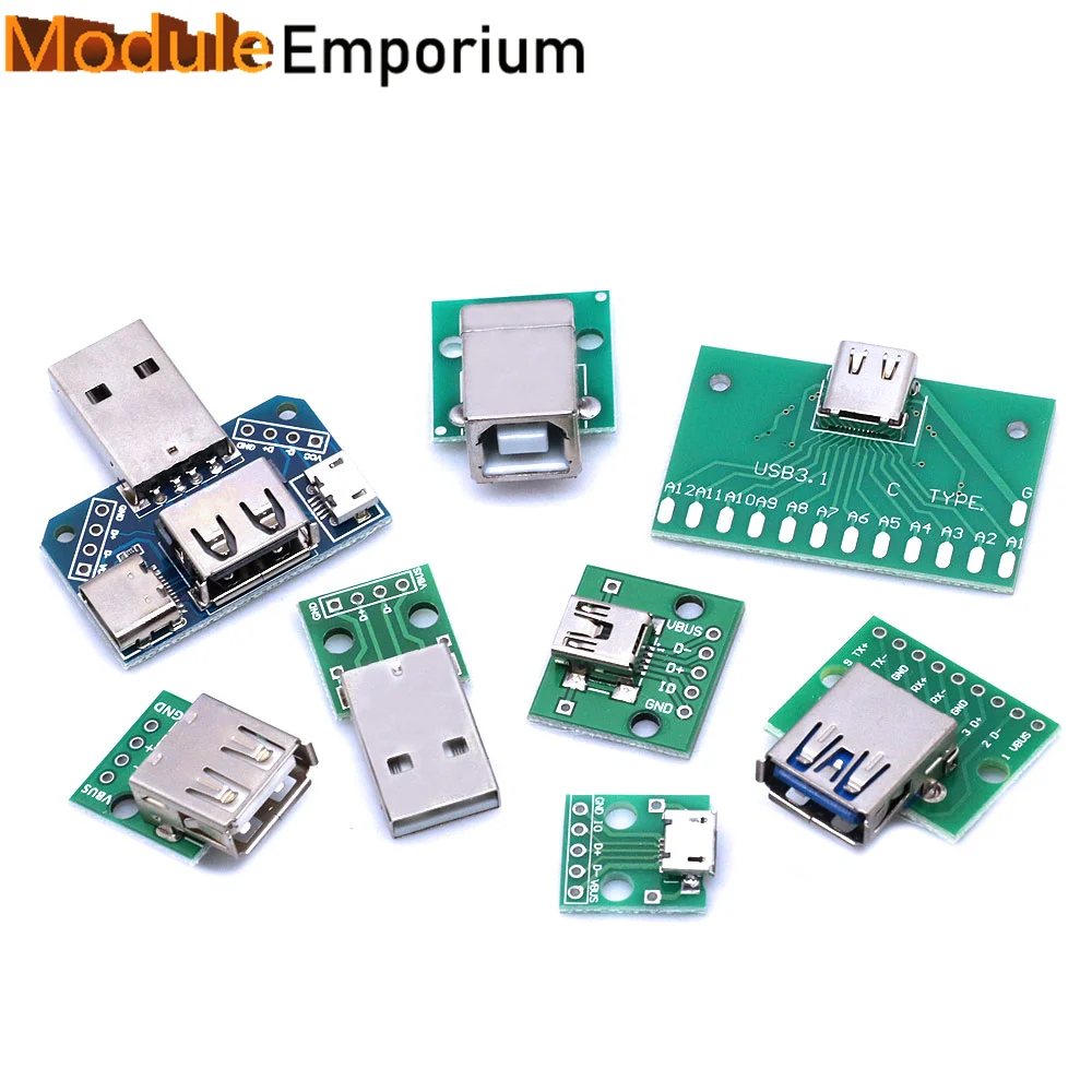 USB Male Connector / MINI MICRO USB to DIP Adapter female connector 2.54 Connector B Type-C USB2.0 3.0 Female PCB Converter