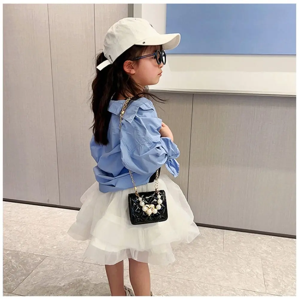 with Pearl Handle Mini Shoulder Bags Durable PU Coin Wallets Purse Little Girls