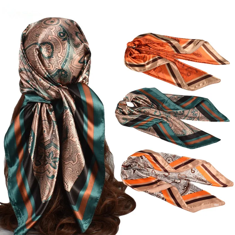 

Luxury Design Print Satin Silk Square Scarf For Women Shawl Hijab Neckerchief Female Hair Ribbon Headband Fashion Wrap Bandana