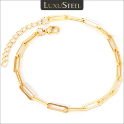 LUXUSTEEL Golden Color Cable Link Chain Anklets For Women Stainless Steel Anklets Bracelets Fashion Wedding Daily Accessories