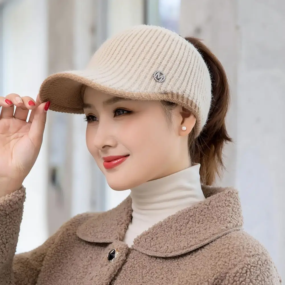 Chic Baseball Cap Washable Stretchy Lightweight Windproof Winter Woolen Yarn Women Visor Hat  Knitted Hat Cold Resistant