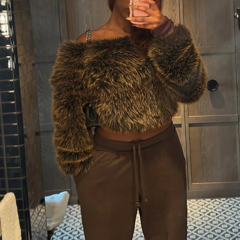 وصل حديثًا من OMSJ للسيدات 2025 بلوزة قطيفة غير متماثلة ومزاجية مكشوفة الأكتاف ورقبة منحرفة وأكمام طويلة بلوفرات مثيرة ملابس خروج #5