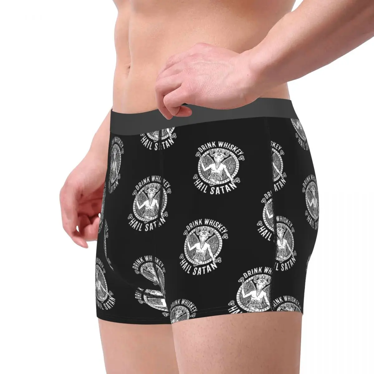 Drink Whiskey Hail Satan,Satanic Baphomet Underpants Breathbale Panties Male Underwear Print Shorts Boxer Briefs