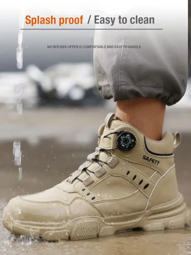 Wasserabweisende Leder-Sicherheitsstiefel für Herren, Leichte Stahlkappe Anti-Quetsch Anti-Durchstoß Langlebige Industrie- und Outdoor-Arbeitsstiefel