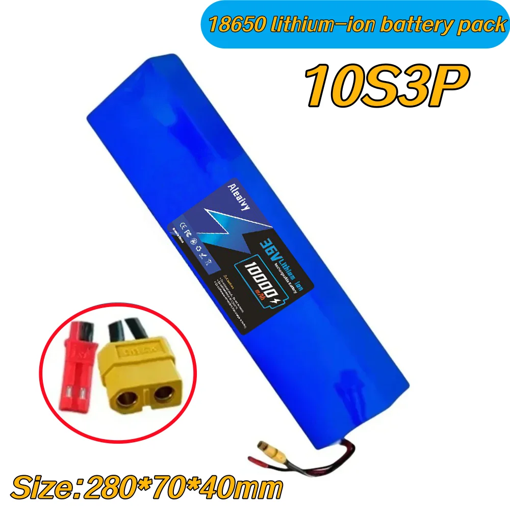 

36V 10000mAh 10S3P 18650 Rechargeable Lithium-ion Battery with Built-in BMS 350W~500W Suitable for 36V Electric Scooter Battery.