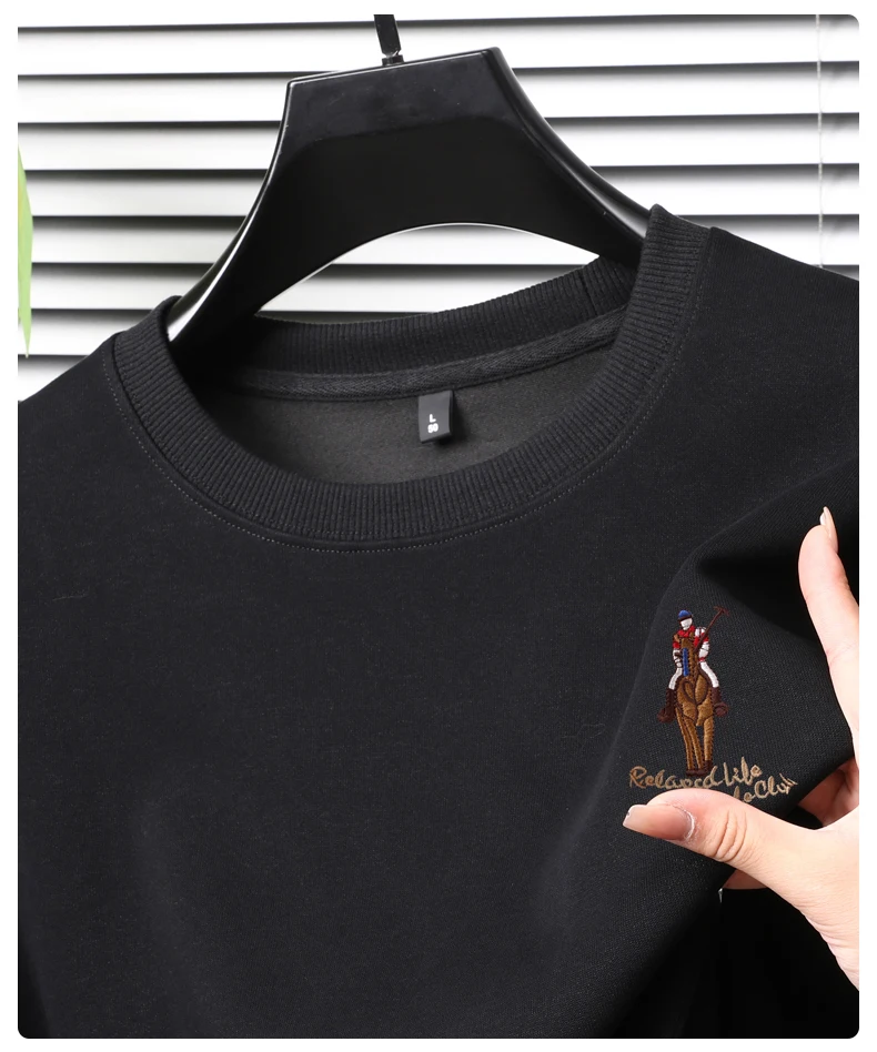 

Round Neck Sweatshirt for Men in Spring and Autumn, Long Sleeved T-shirt with Fleece Base, Casual Versatile Top