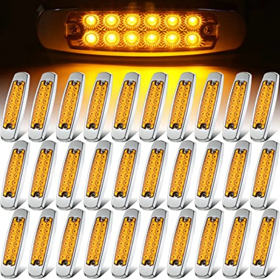 Pcs Amber LED Side Marker Clearance Lights 6.4 Inch Side Marker Lights 12 Diodes Front Rear Turn Signal Indicator Light for Tra