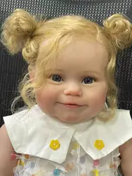60CM Huge Baby Size Reborn Doll Maddie Girl With Blonde Long Curly Hair 3D Skin Multiple Layers Painting with Visible Veins