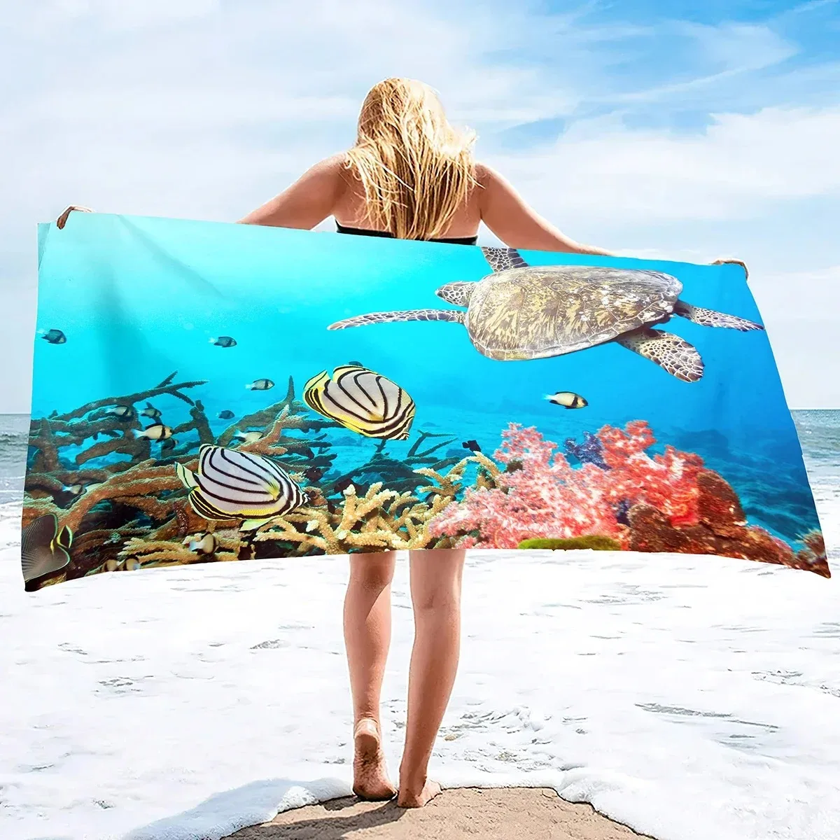 Sea World Beach Towel for Kids, Girl, Boys, Men, Women, Turtle Bath Print Pool Super Soft Plush swimming pool quick dry towel