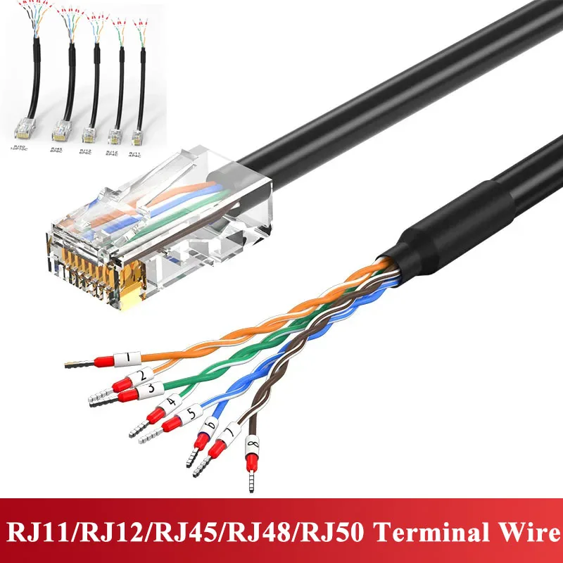 RJ11/RJ12/RJ45/RJ48/RJ50 Terminal Wire with Number Tube 6P6C 8P8C 10P10C RJ45 Crystal Head to 232 Single Head Cable Connector
