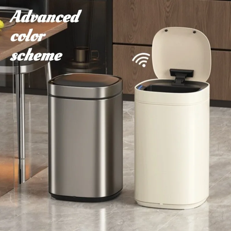 

Металлическая интеллектуальная двухэтажная мусорная корзина, роскошные однотонные прямоугольные бесшумные мусорные баки, дезинфицирующие креативные товары для дома