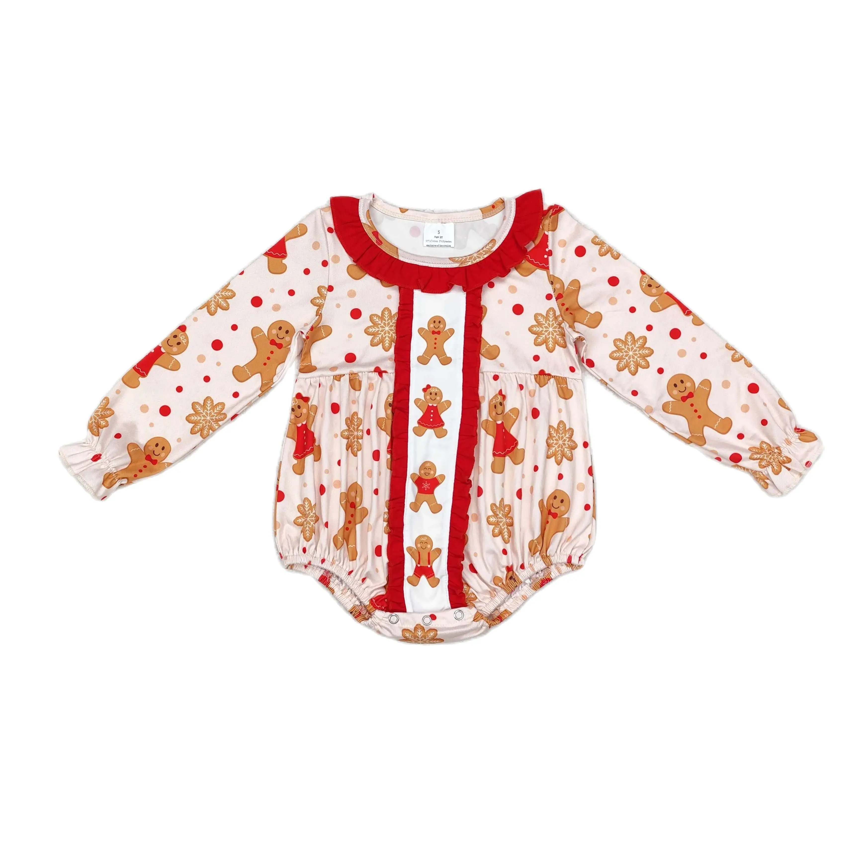 

Wholesale Baby Girl Christmas Gingerbread One-piece Newborn Coverall Bodysuit Long Sleeves Jumpsuit Toddler Kids Bubble Romper