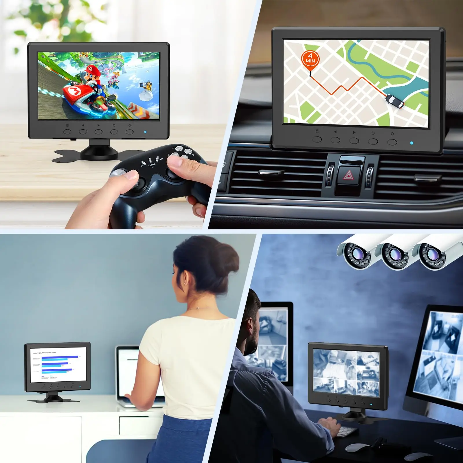 شاشة Eyoyo مقاس 7 بوصات IPS CCTV شاشة محمولة 1024 × 600 مع جهاز تحكم عن بعد ومكبرات صوت، HDMI/VGA/BNC/AV/USB مدخل DVD DVR BY(Origin)