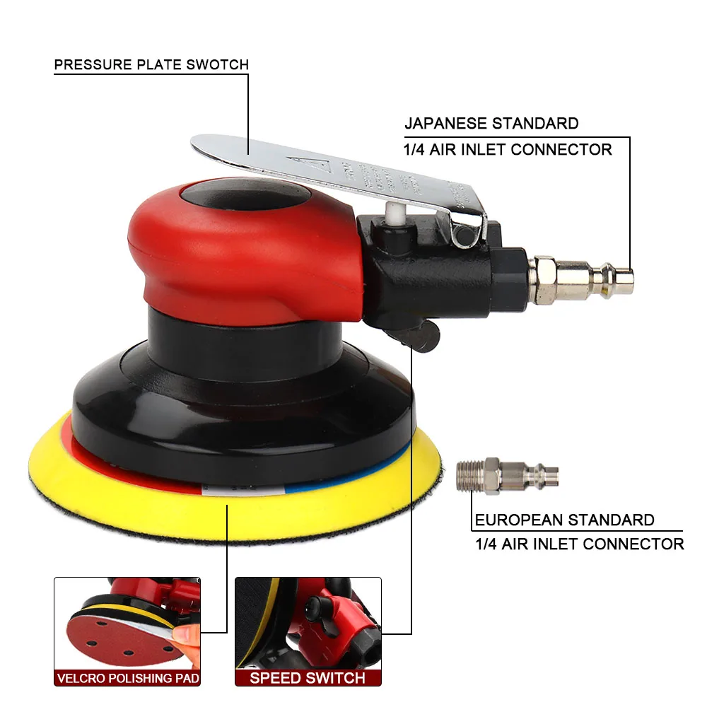 NuoDunco 5 inche /6 inche Pneumatic Orbital Sander Air Polisher 125mm/150mm Vacuum Eccentric Grinding Machine Pneumatic Tools