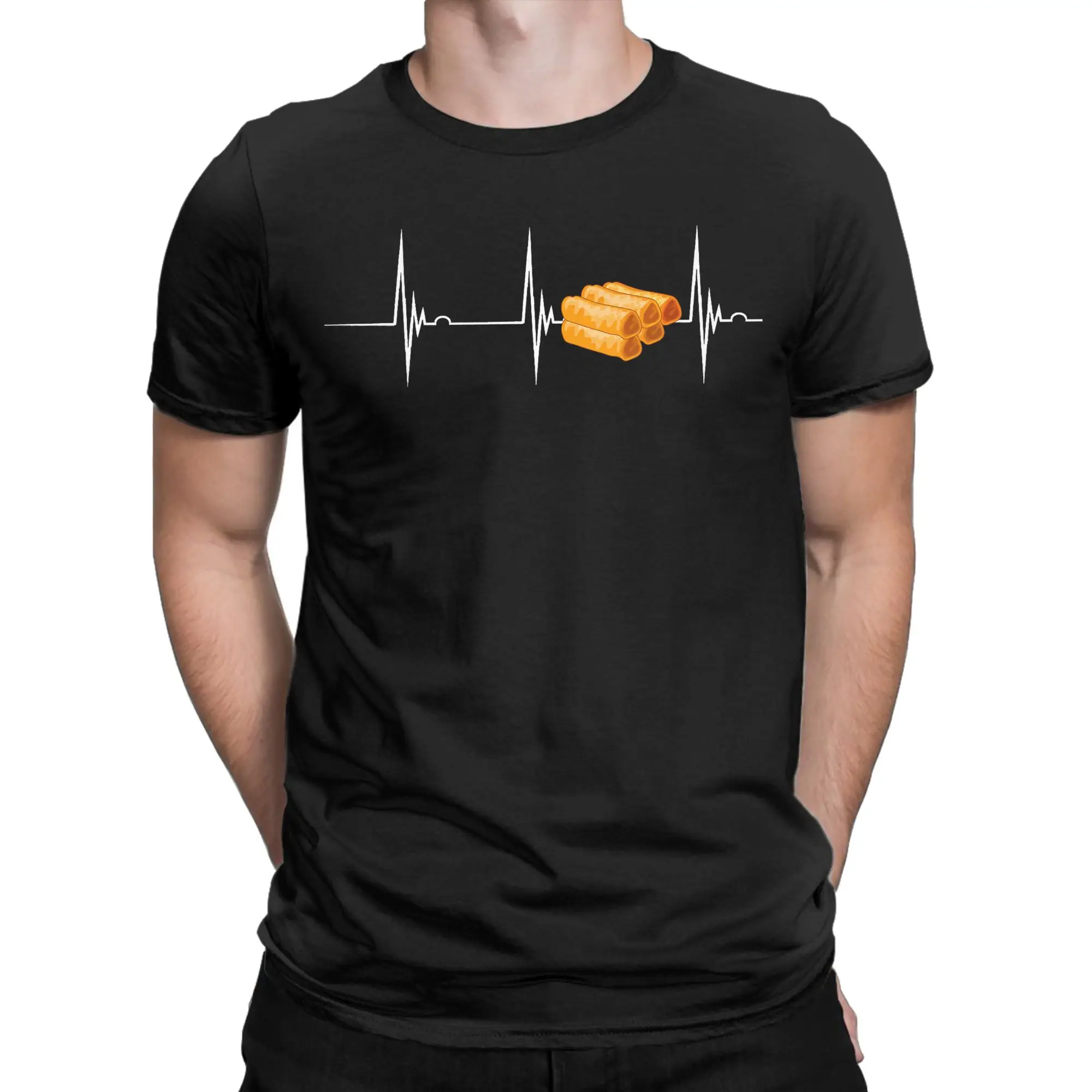Funny Lumpia Heartbeat EKG Pulse Pinoy Food Filipino Spring Roll T-Shirts for Men O Neck T Shirt Short Sleeve Tee Shirt Clothes