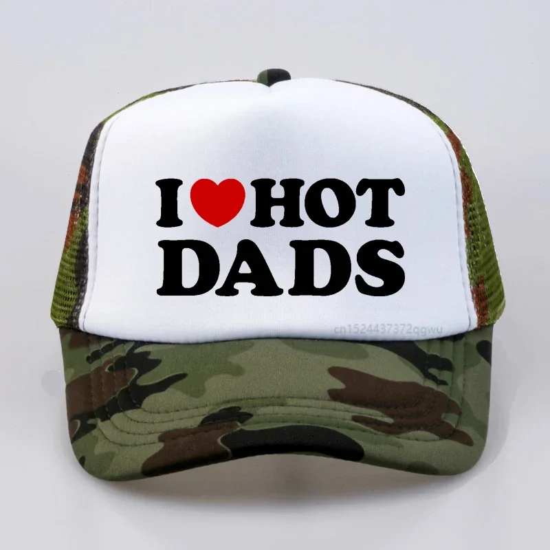 أنا أحب الآباء الساخنة الأحمر القلب الرسم قبعة بيسبول القطن الشارع الشهير البوب أبي قبعة في الهواء الطلق الرجال شبكة قبعات الصيد #4