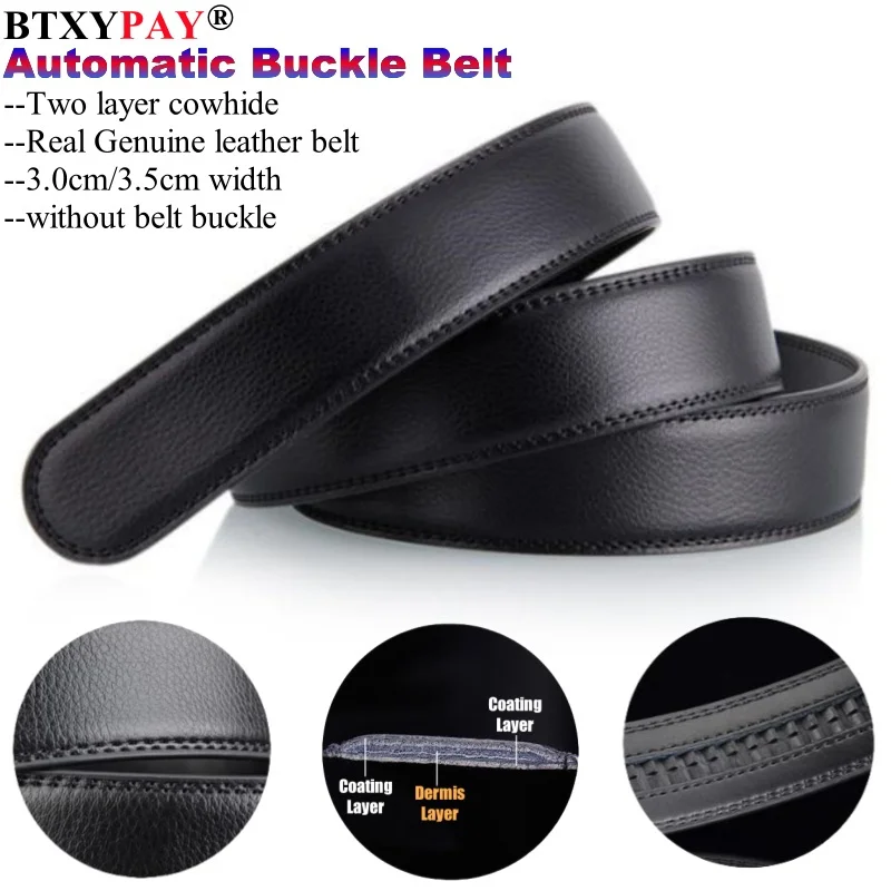 30-35mm 2th-Layer Cowhide Genuine Leather Belt Men Automatic Buckle Belts Brand Strap Vintage Jeans Waistband,Without Buckle