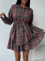 Mumaroho 2025 Spring Summer Women Vintage Plaid Mini Skirt Set Outfits 2 Two Piece Matching Shirt Dress Set For Women