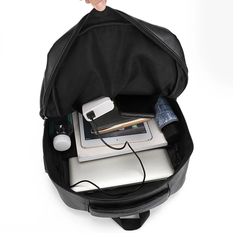 Zaino di ricarica USB da uomo nuovo Vintage borsa per Laptop grande zaino da viaggio da uomo in pelle PU borse da scuola per adolescenti Casual per ragazzi