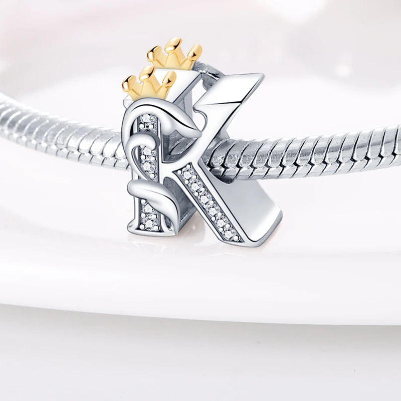 

Charms Silver 925 Originales Crown Zirconia 26 Letters Charm Bead Fits Bracelet Necklace For Women Luxury DIY Jewelry Party Gift