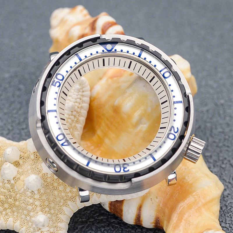 Cajas de reloj de atún enlatado para hombre, cristal de zafiro, relojes mecánicos, cubierta trasera inferior transparente para movimiento NH35, caja de reloj de buceo