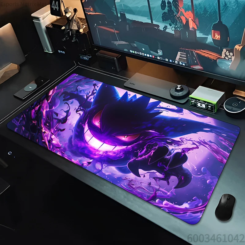 Pokemon Gengar Gaming Mouse Pad Purple Ghost Fire Desk Mat Non-slip Rubber for PC Laptop Gamer