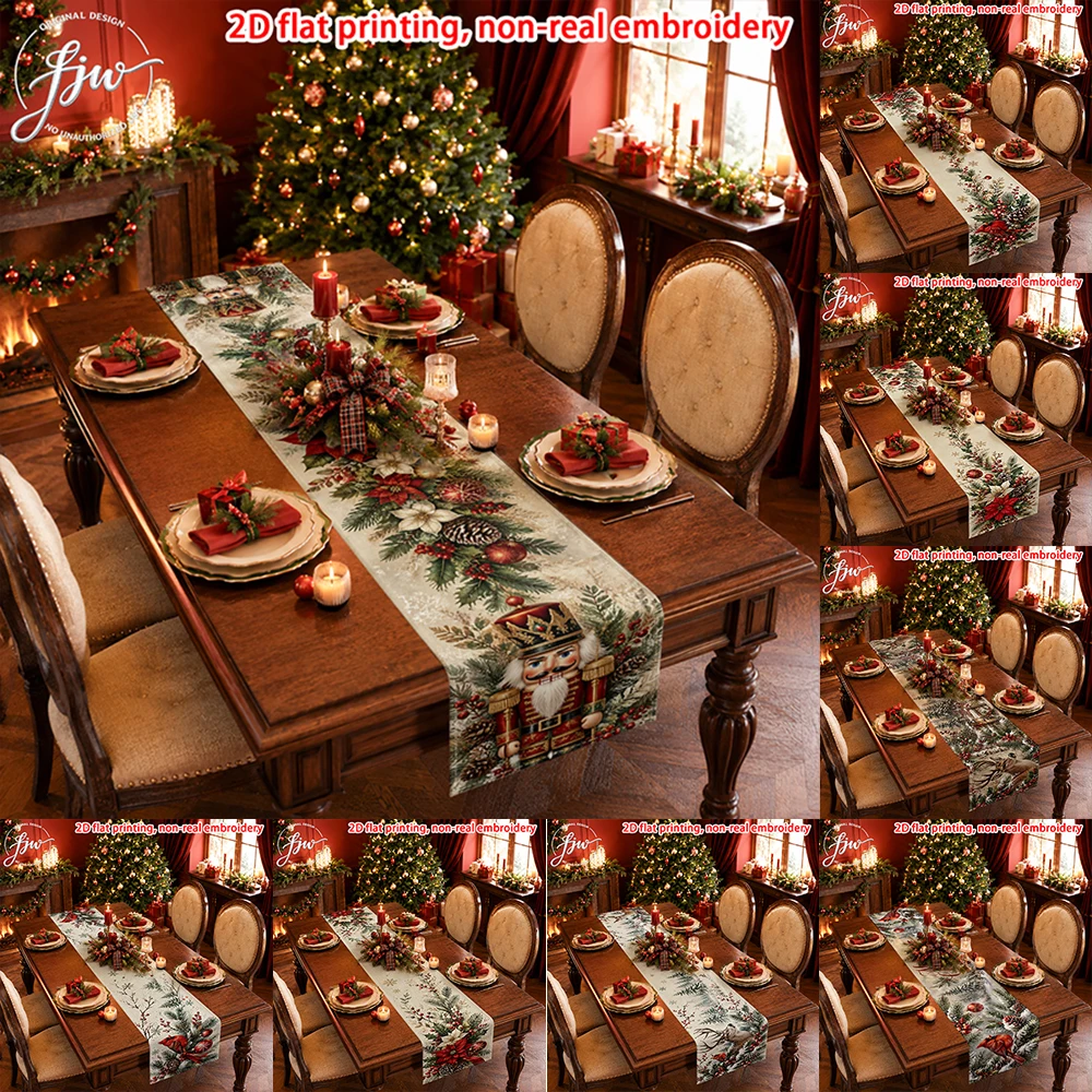 1pc Christmas Vintage Nutcracker Table Runner, Festive Winter Holiday Dining Table Decor for Christmas Party Dinner