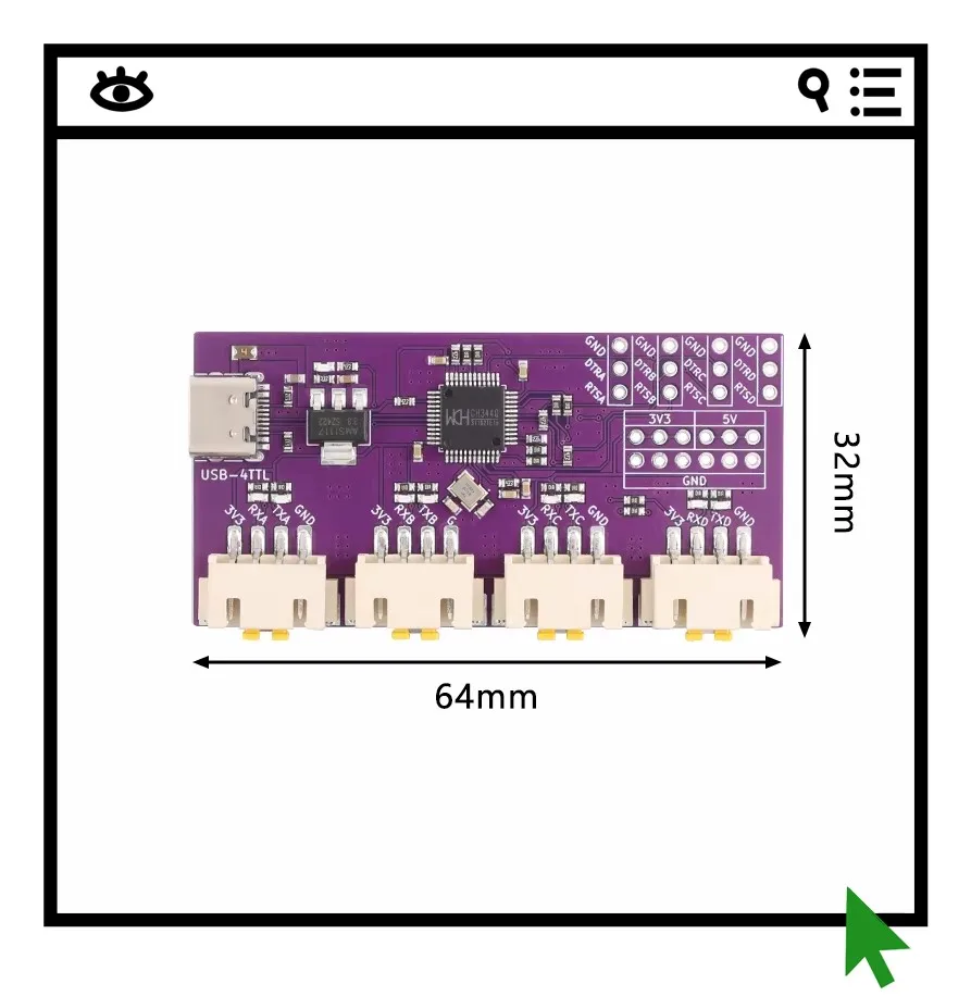 

USB-модуль для последовательного порта TTL с 4 каналами, интерфейс USB Type-C, высокоскоростная связь 6 Мбит/с, чип CH344, модуль преобразования для связи.