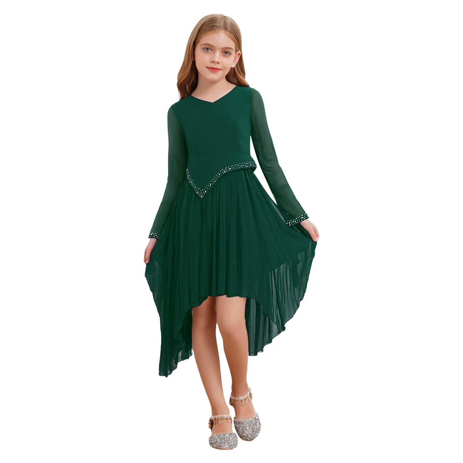 فستان باليه للفتيات الصغيرات فستان حفلات الأميرات فستان أطفال للفتيات بأكمام طويلة للتزلج على الجليد زي رقص غنائي فستان عيد الميلاد