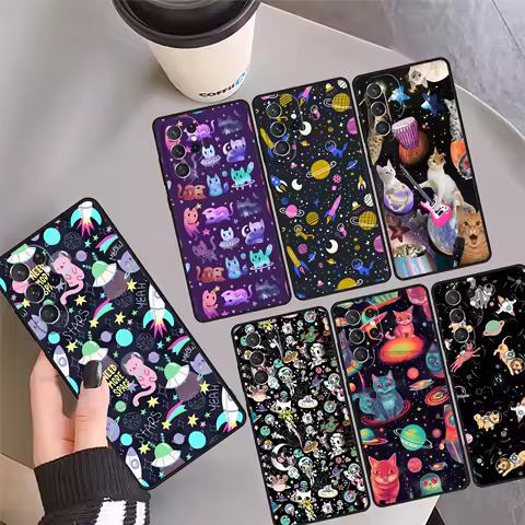 Space Kitty Cat Adventures Phone Case Cover For Samsung Galaxy S24 Ultra 23 S22 Plus S21 FE S20 S8 S9 S10 Note 10 Pro 20