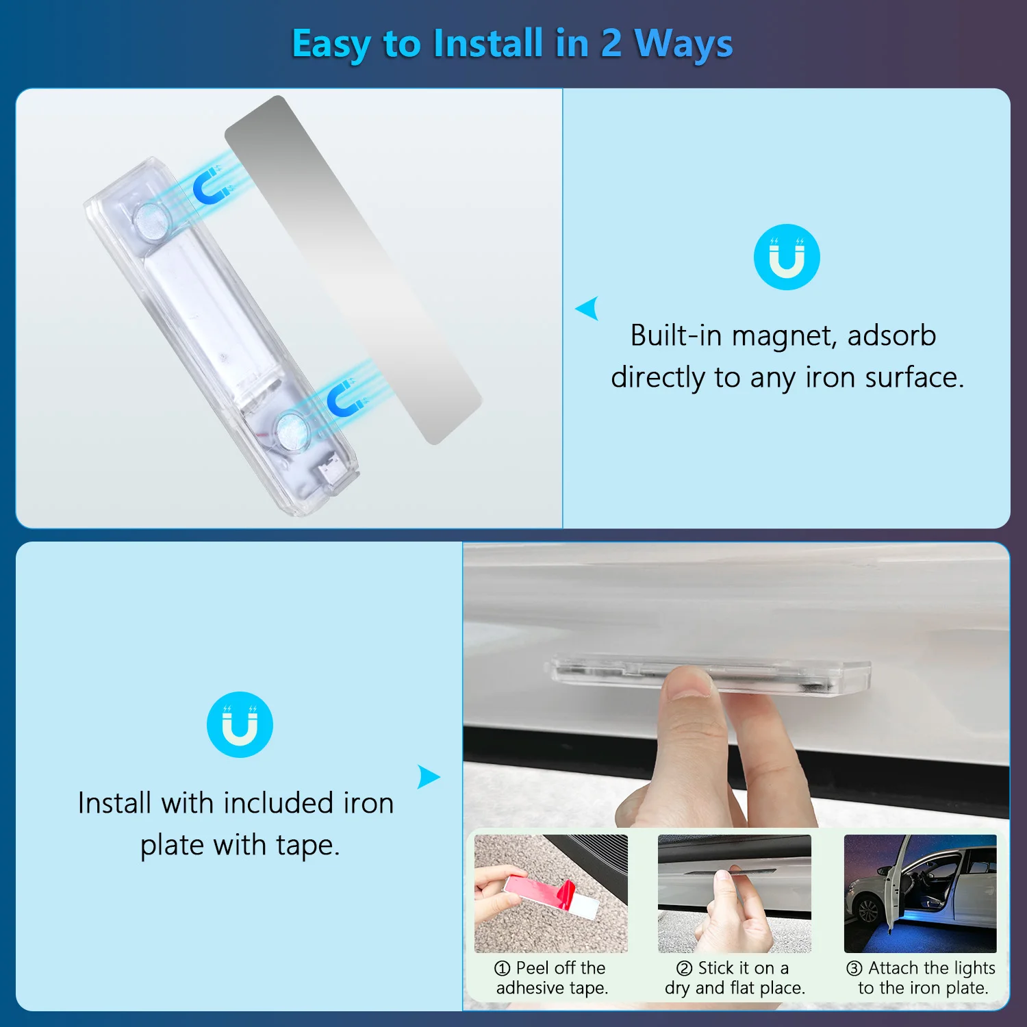 LED Car Welcome Door Lights Magnetic RGB Cars Atmosphere Warning Light Rechargeable Wireless Doors Step Courtesy Opening Lamps