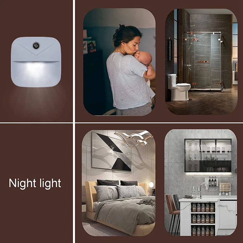 LED Night Light Plug In, Luzes noturnas inteligentes com sensor do crepúsculo para o amanhecer, Luzes noturnas brancas para o quarto, Banheiro, Pacote de 6