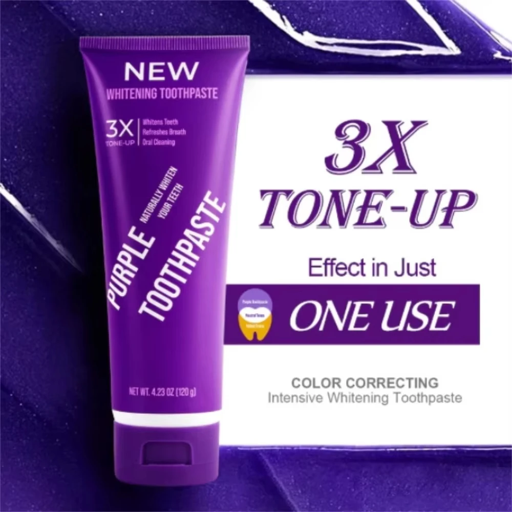 3X Purple Essence Toothpaste Cleaning Instant Bright White Toothpaste 120g Bright White Dental Paste Unique Tone-Up Technology