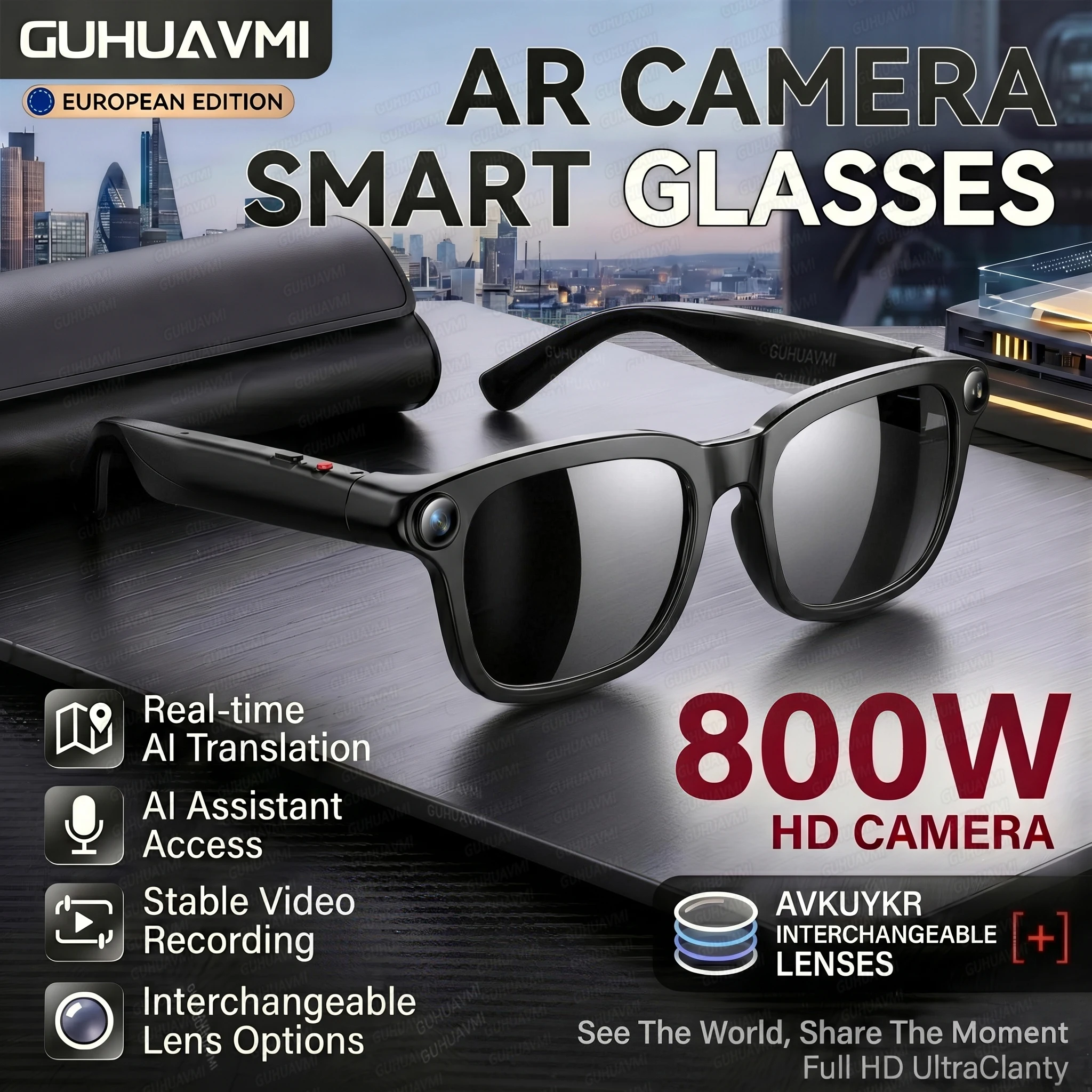 

New 800W Pixel Anti-shake Camera Smart Glasses Video Recorde Wireless Audio Glasses Men ChatGPT 160+Translation Sunglasses Women