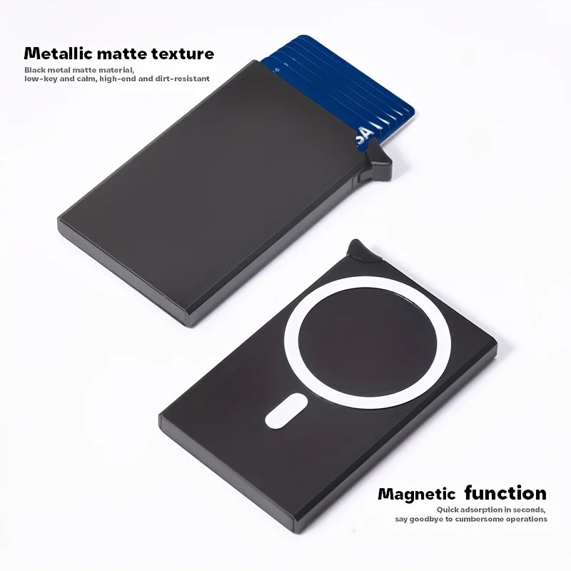 RFID-blockierender Kartenhalter mit Magnetverschluss, Pop-Up-Design, seitliche Kartenablage aus Legierung, Business-Geldbörse mit automatischer Kartenöffnung, große Kapazität, Metallbox – Detail 3