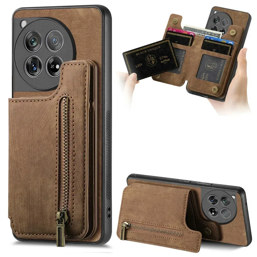

Pop For Oneplus13 One Plus 12 11 Zipper Leather Case Magnet Wallet Card Back Etui Oneplus 12 Case Phone 1+ 10T 13 12 Oneplus11 F