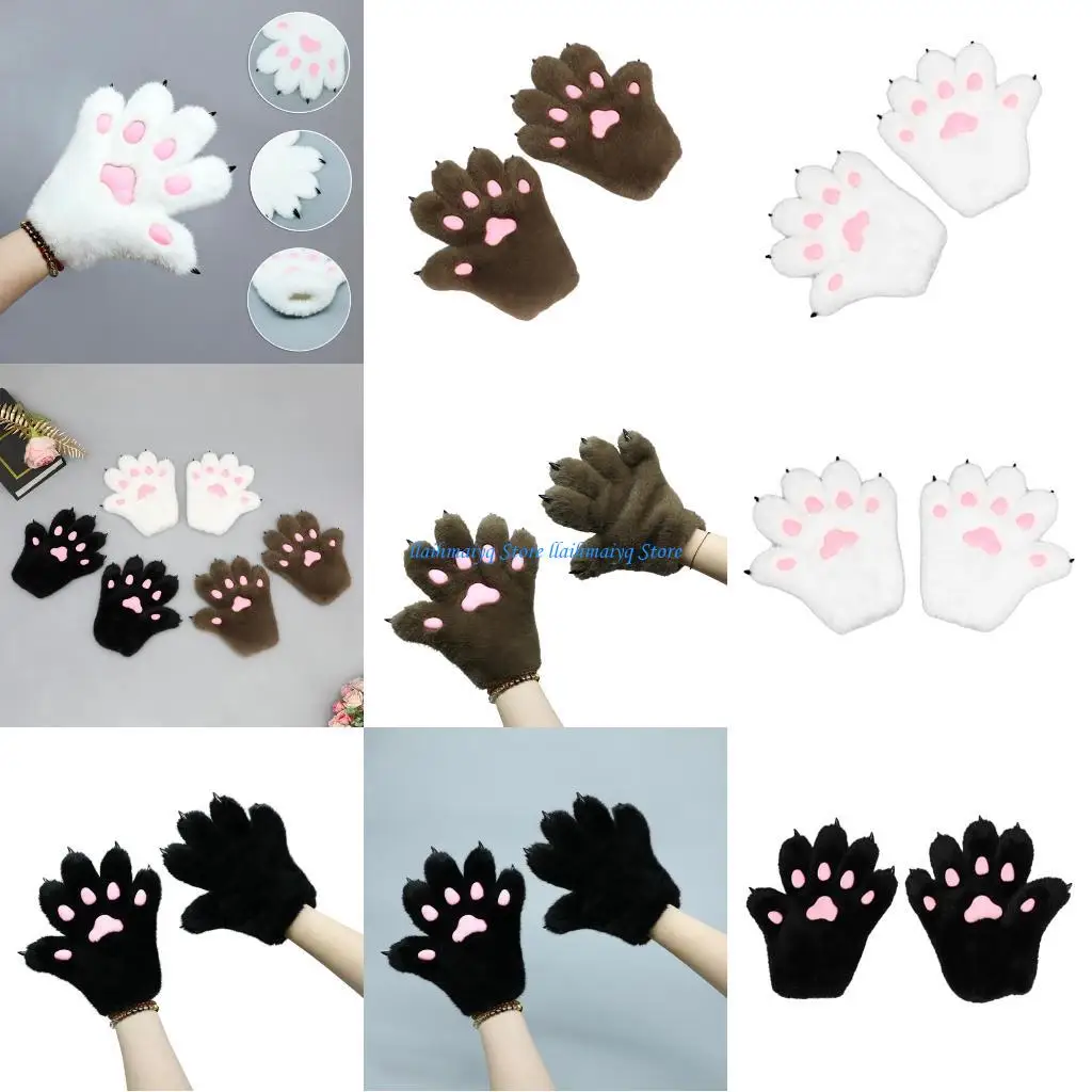 

573B Roleplay Costume Cats Paw Gloves Plush Paw Hand Gloves RolePlay Game Animal Paw Hand Mitten Theme Party Supply